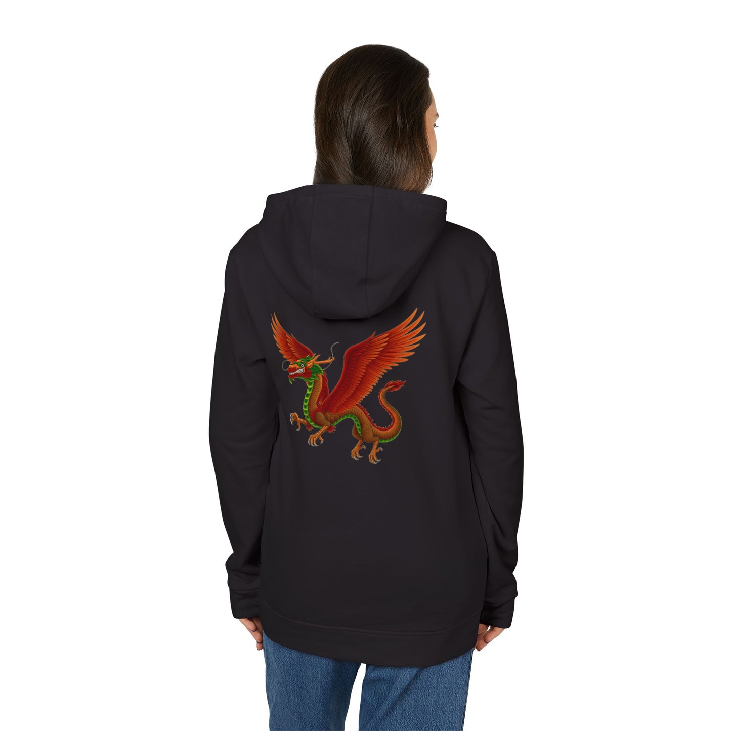 LiLTay adidas fleece lightweight Hoodie — Red Winged chinese new years Dragon --- Back Print