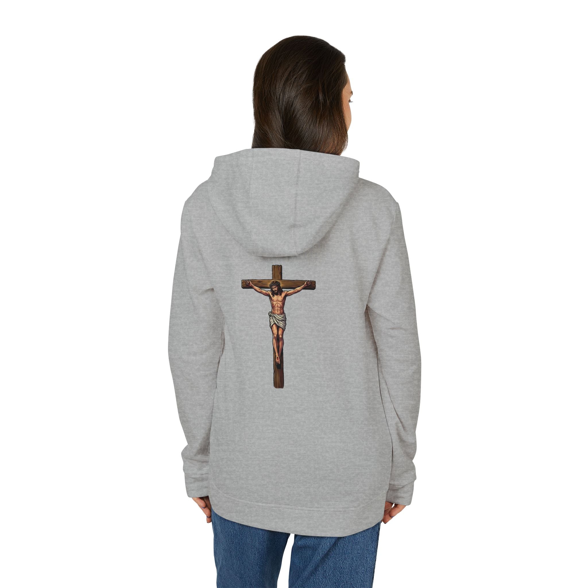 Jesus our God on the cross Hoodie adidas brand- Back image Religious Christian Cross Pullover by LiLTay