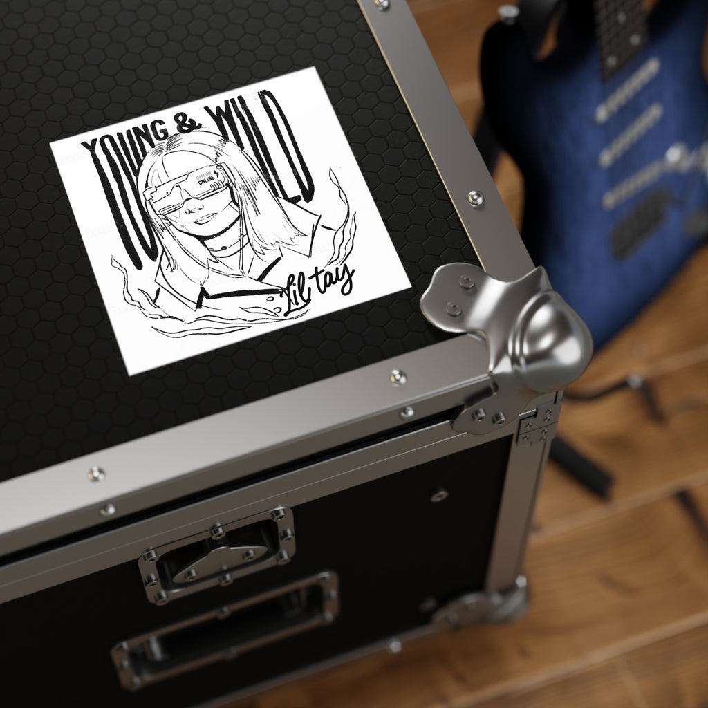 Young & Wild Square Sticker — 'Lil Tay' Black & White Illustration (Indoor/Outdoor)