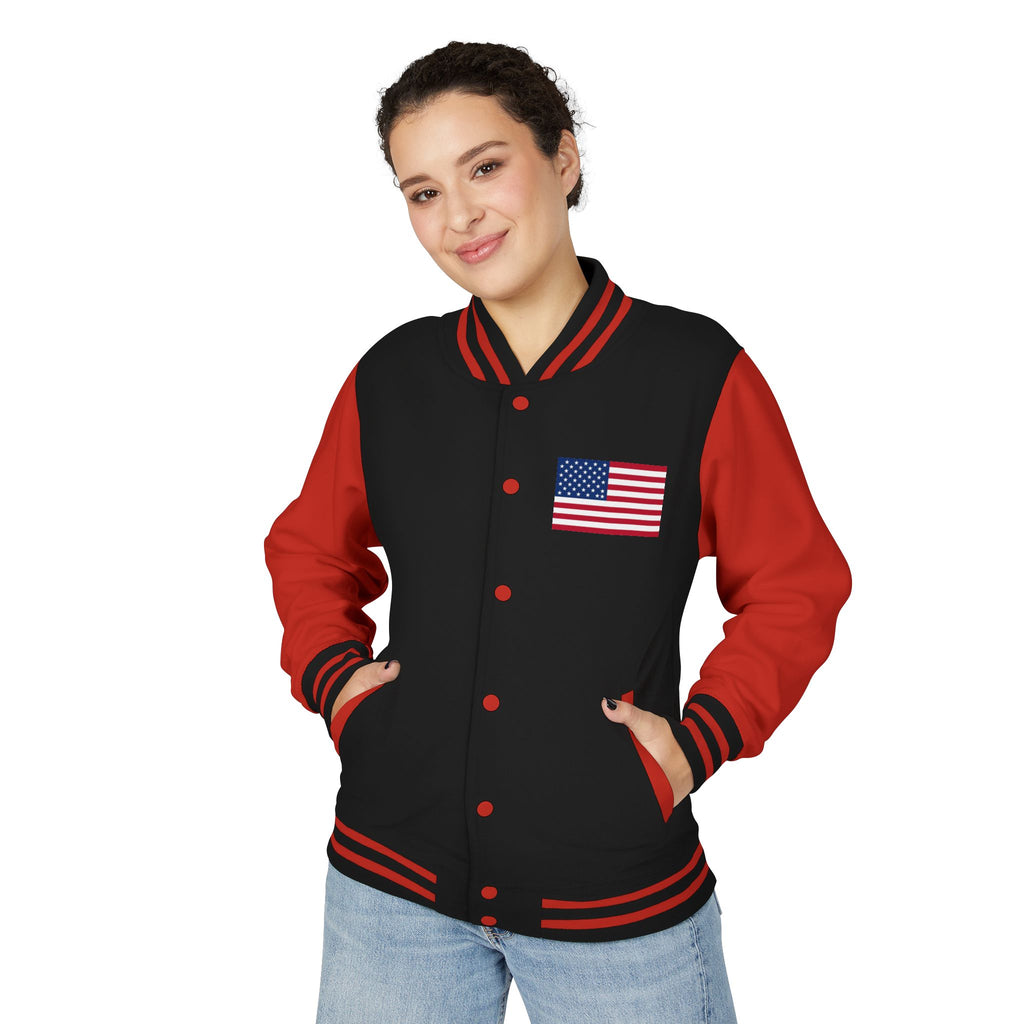 American Flag stitched on the chest Letterman Jacket from LiLTay