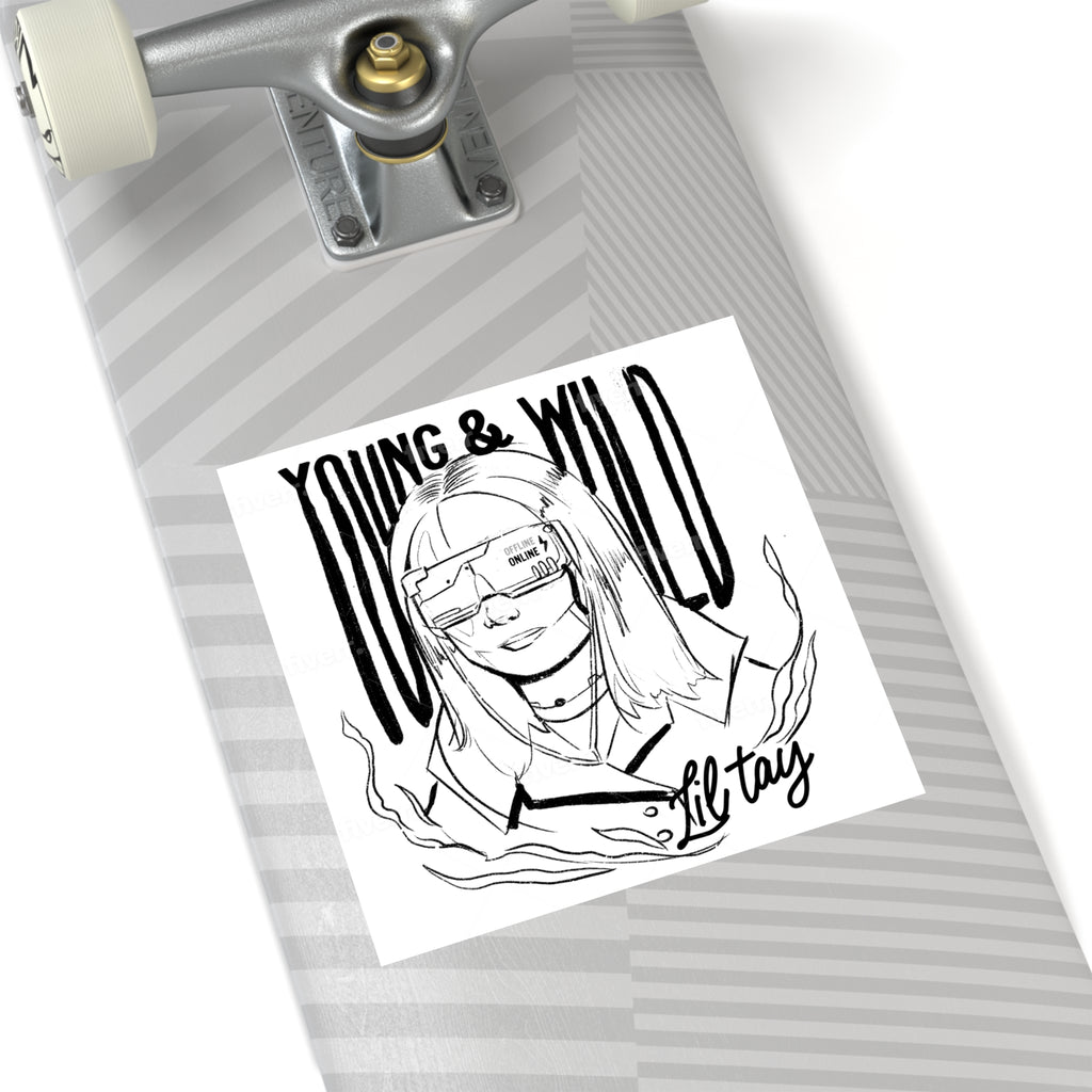 Young & Wild Square Sticker — 'Lil Tay' Black & White Illustration (Indoor/Outdoor)