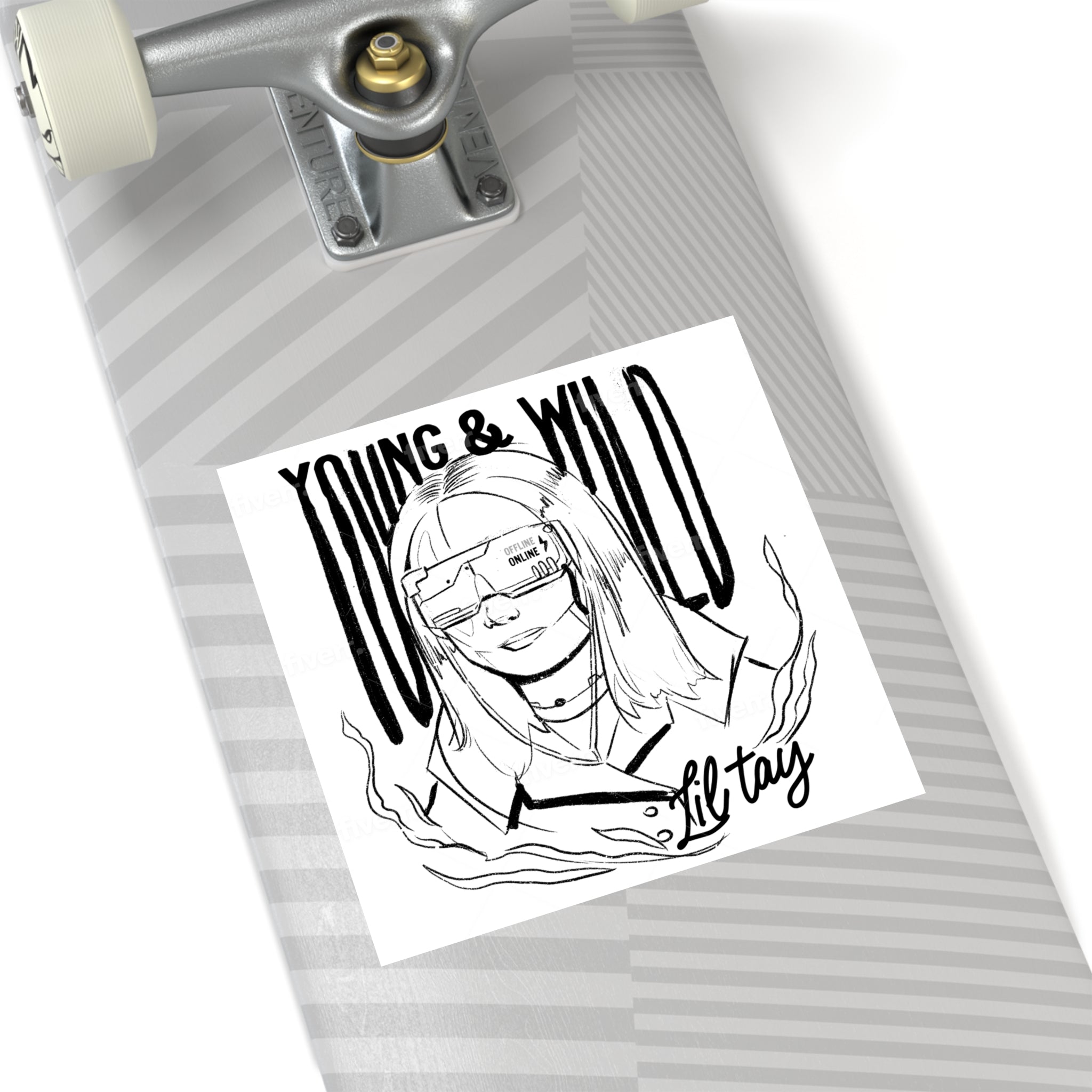 Young & Wild Square Sticker — 'Lil Tay' Black & White Illustration (Indoor/Outdoor)