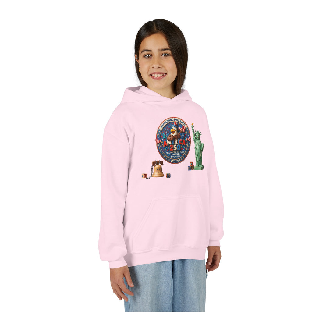 Youth Hoodie — Patriotic USA 250 celebrations, Liberty Bell & Statue of Liberty Design by LiLTay