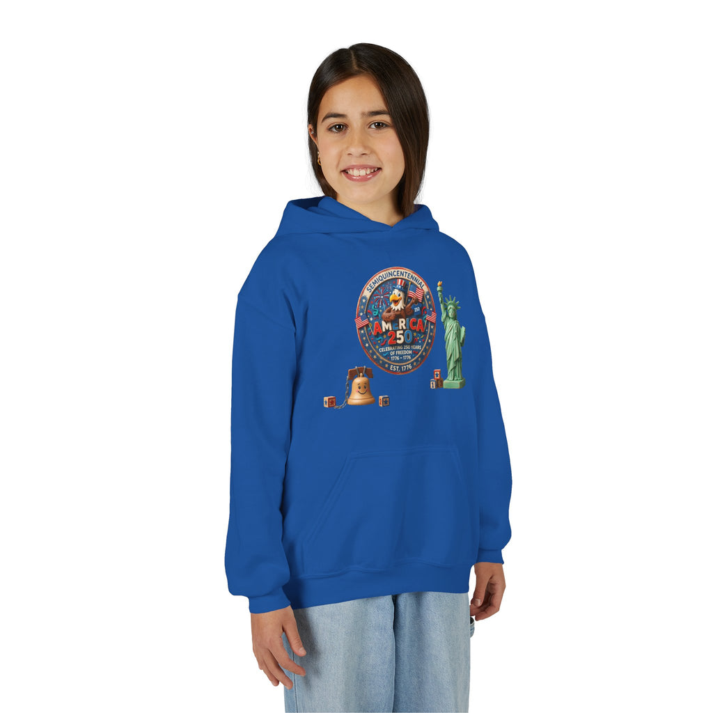 Youth Hoodie — Patriotic USA 250 celebrations, Liberty Bell & Statue of Liberty Design by LiLTay