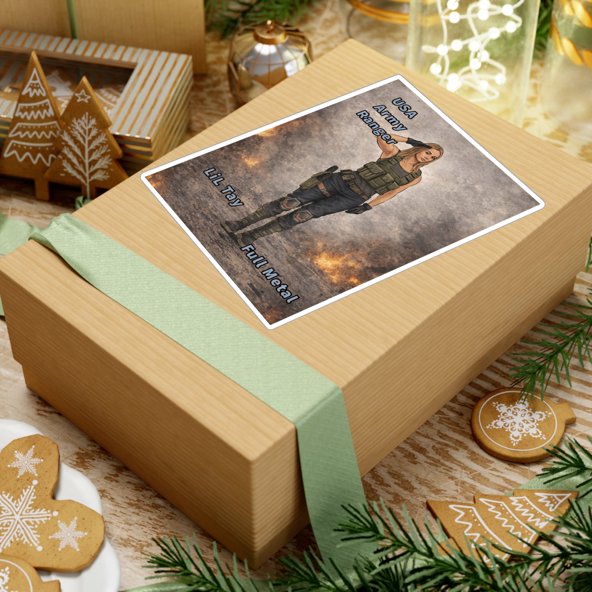 "USA Army Ranger"  (Lil Tay Full Metal) Kiss-Cut Vinyl Decal — "Ai Bing image creator" mod of original cartoon