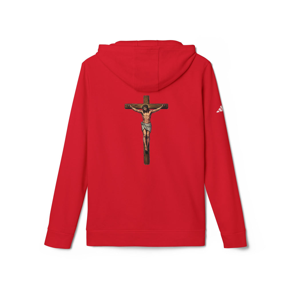 Jesus our God on the cross Hoodie adidas brand unisex- Back image Religious Christian Cross Pullover by LiLTay
