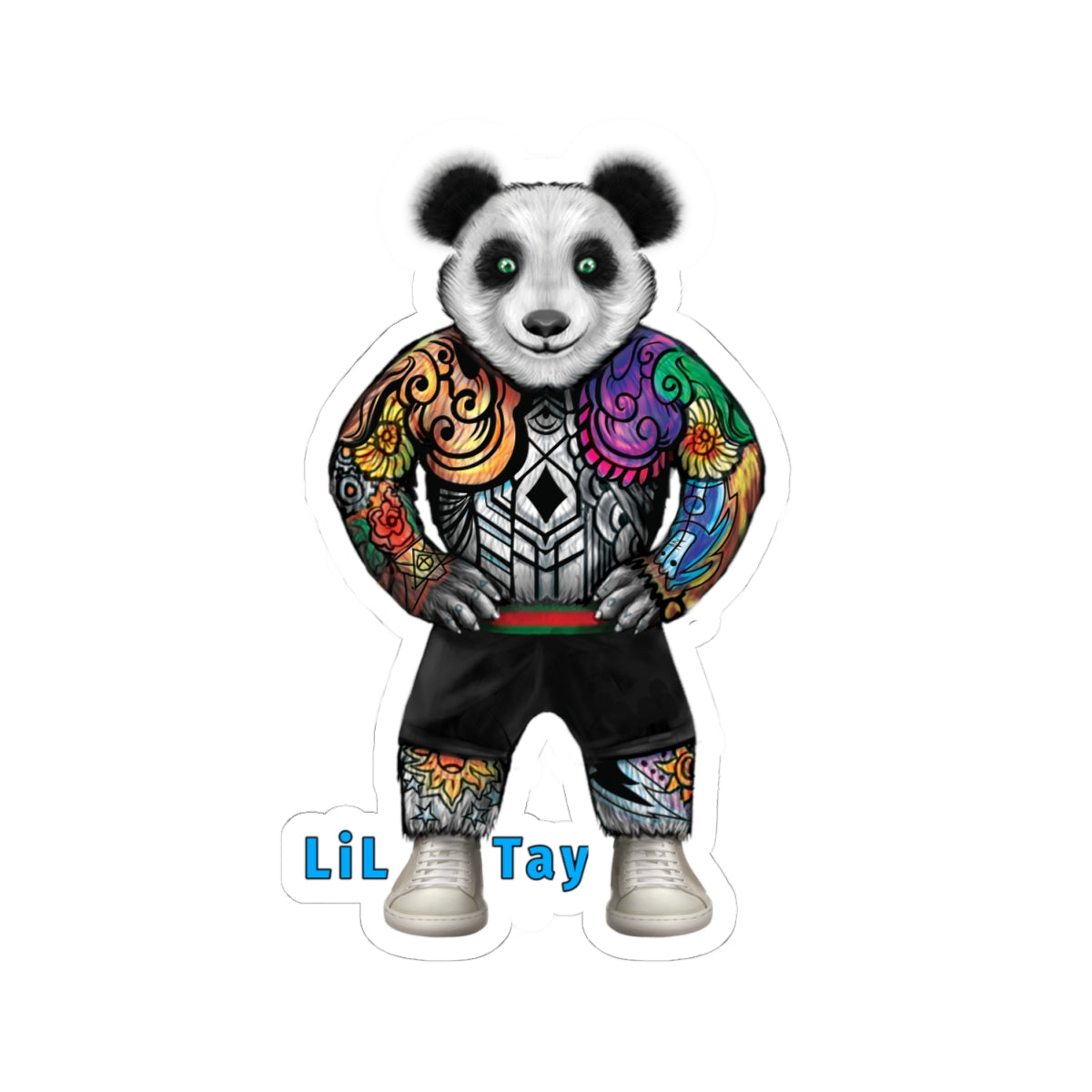 LiLTay Tattoo Panda Kiss-Cut Stickers, radical Bear Hip Art Decals for Laptops, Water Bottles, Scrapbooking, Boards, Lockers, Car Accessories