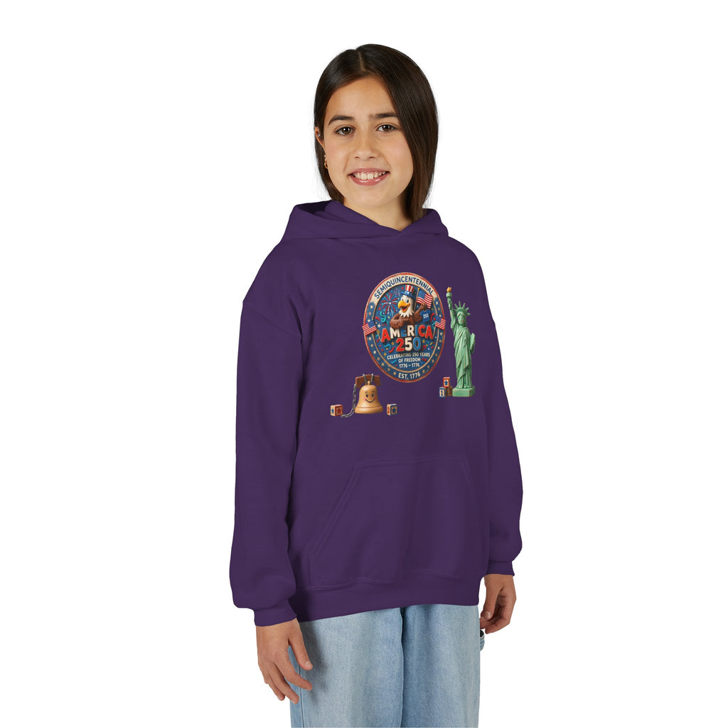 Youth Hoodie — Patriotic USA 250 celebrations, Liberty Bell & Statue of Liberty Design by LiLTay