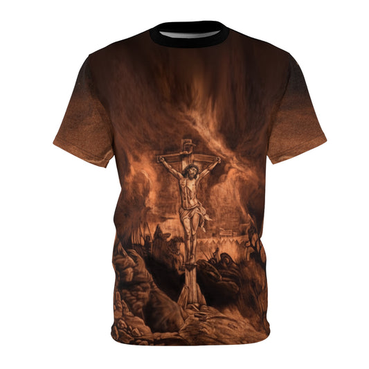 Jesus by LiLTay Crucifixion unisex God Tee — Sepia Religious All-Over Print Shirt