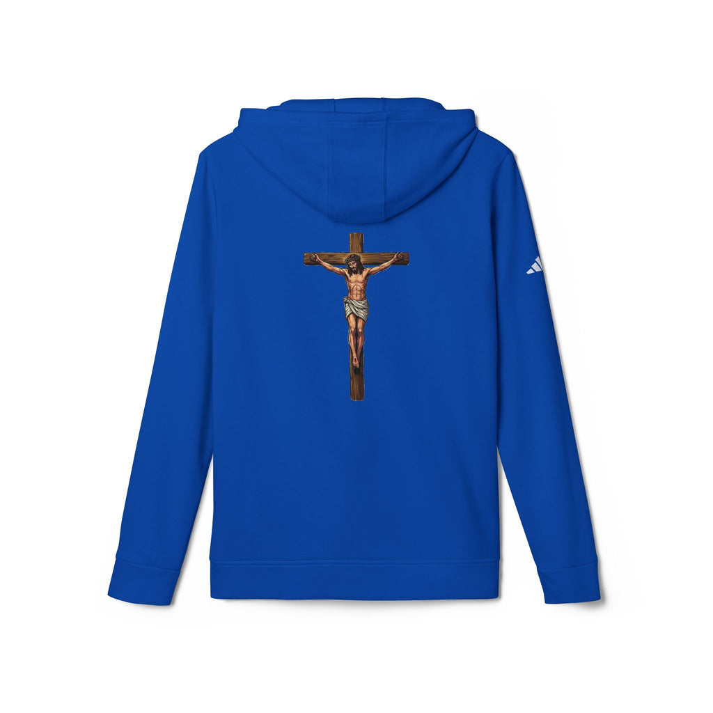 Jesus our God on the cross Hoodie adidas brand unisex- Back image Religious Christian Cross Pullover by LiLTay