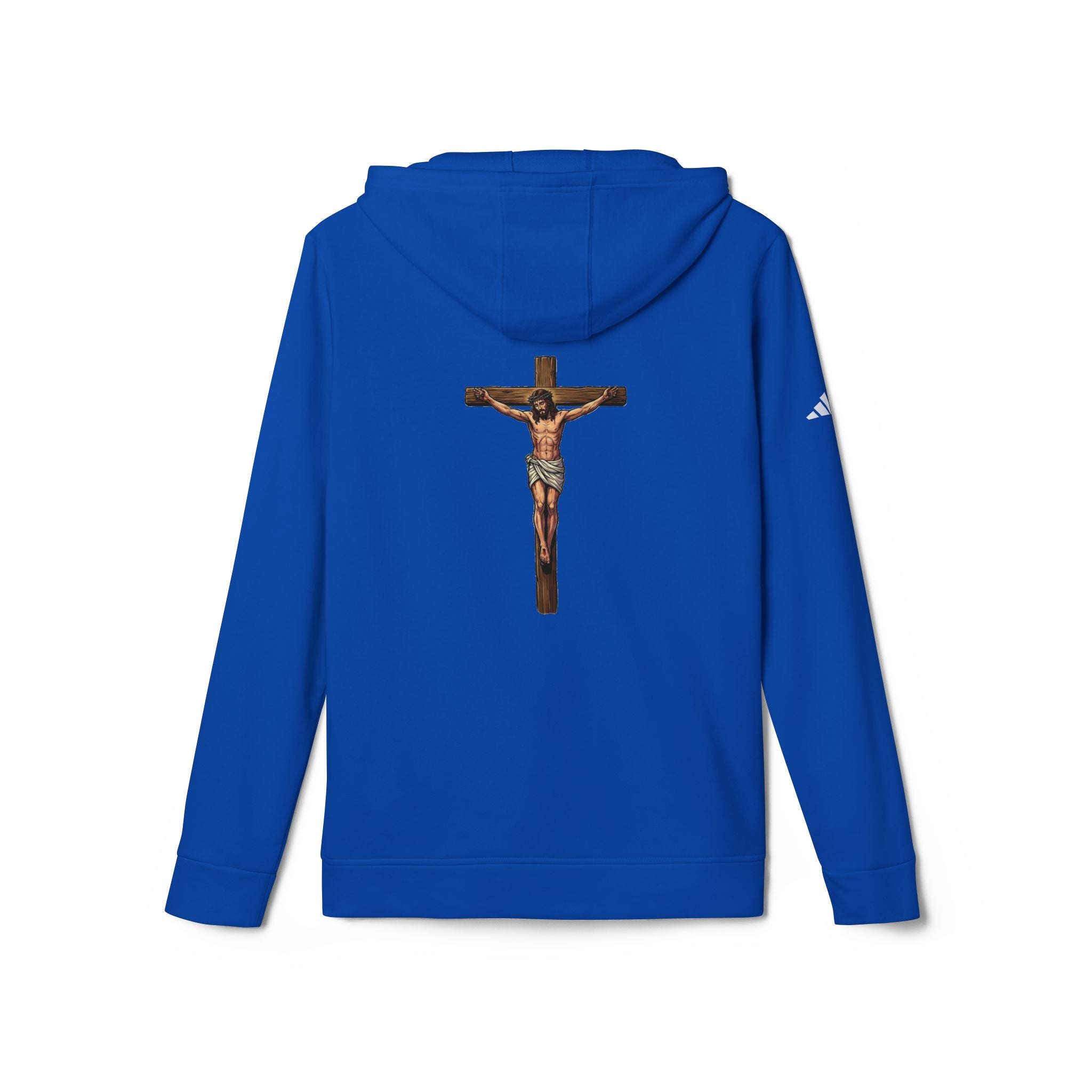 Jesus our God on the cross Hoodie adidas brand- Back image Religious Christian Cross Pullover by LiLTay