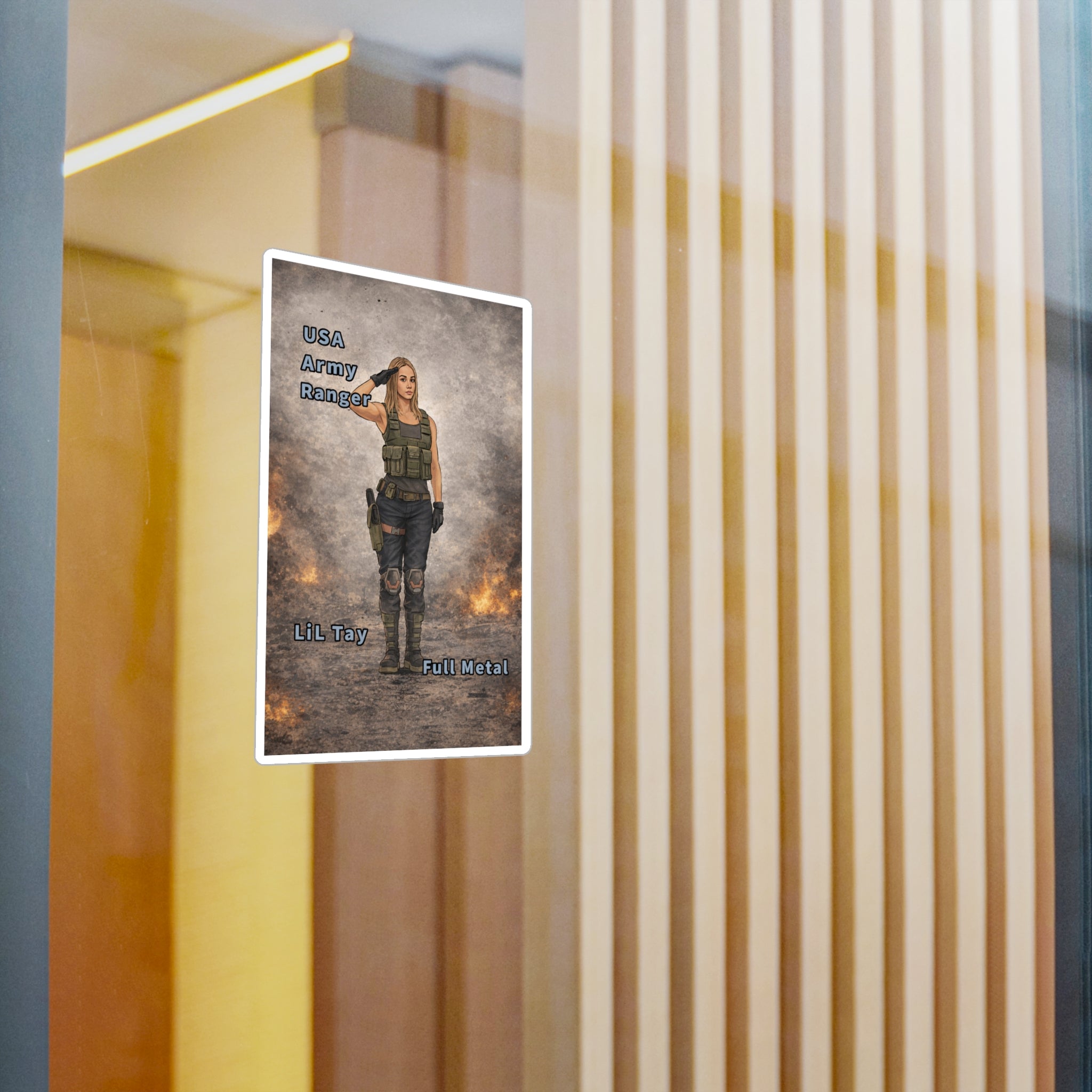 "USA Army Ranger"  (Lil Tay Full Metal) Kiss-Cut Vinyl Decal — "Ai Bing image creator" mod of original cartoon