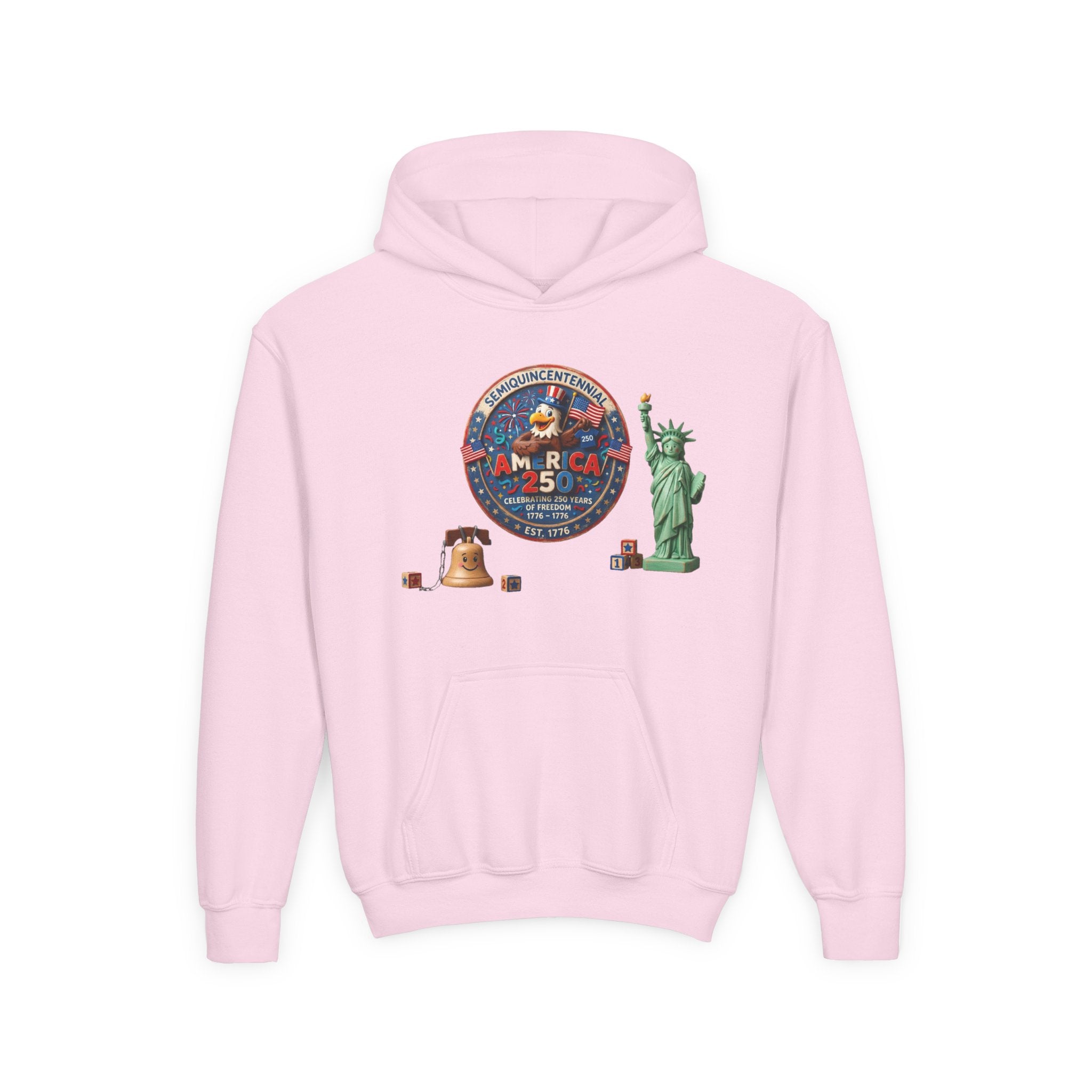 Youth Hoodie — Patriotic USA 250 celebrations, Liberty Bell & Statue of Liberty Design by LiLTay