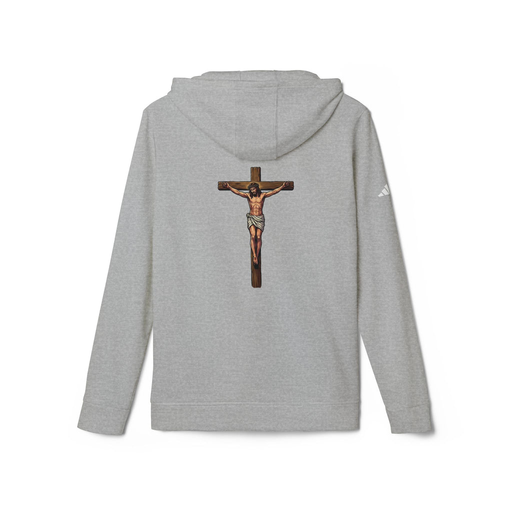 Jesus our God on the cross Hoodie adidas brand unisex- Back image Religious Christian Cross Pullover by LiLTay