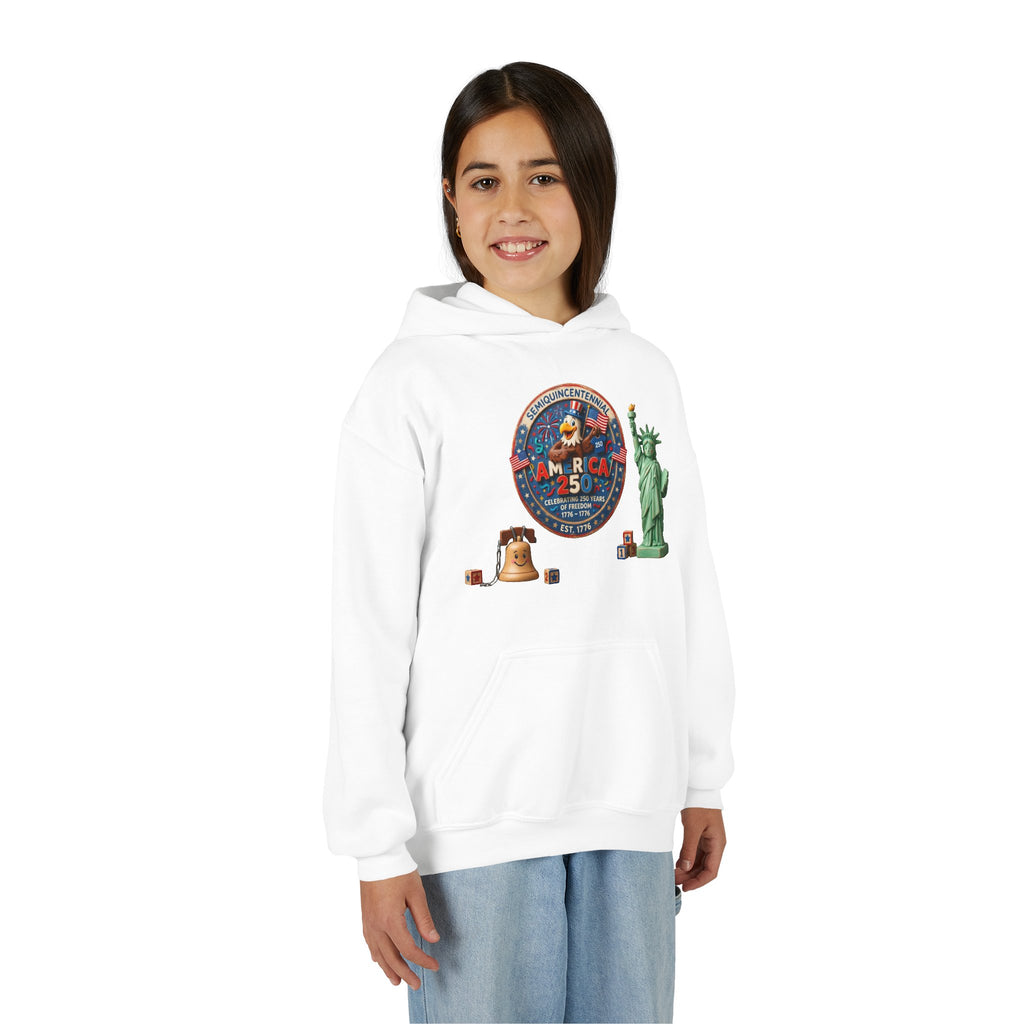Youth Hoodie — Patriotic USA 250 celebrations, Liberty Bell & Statue of Liberty Design by LiLTay
