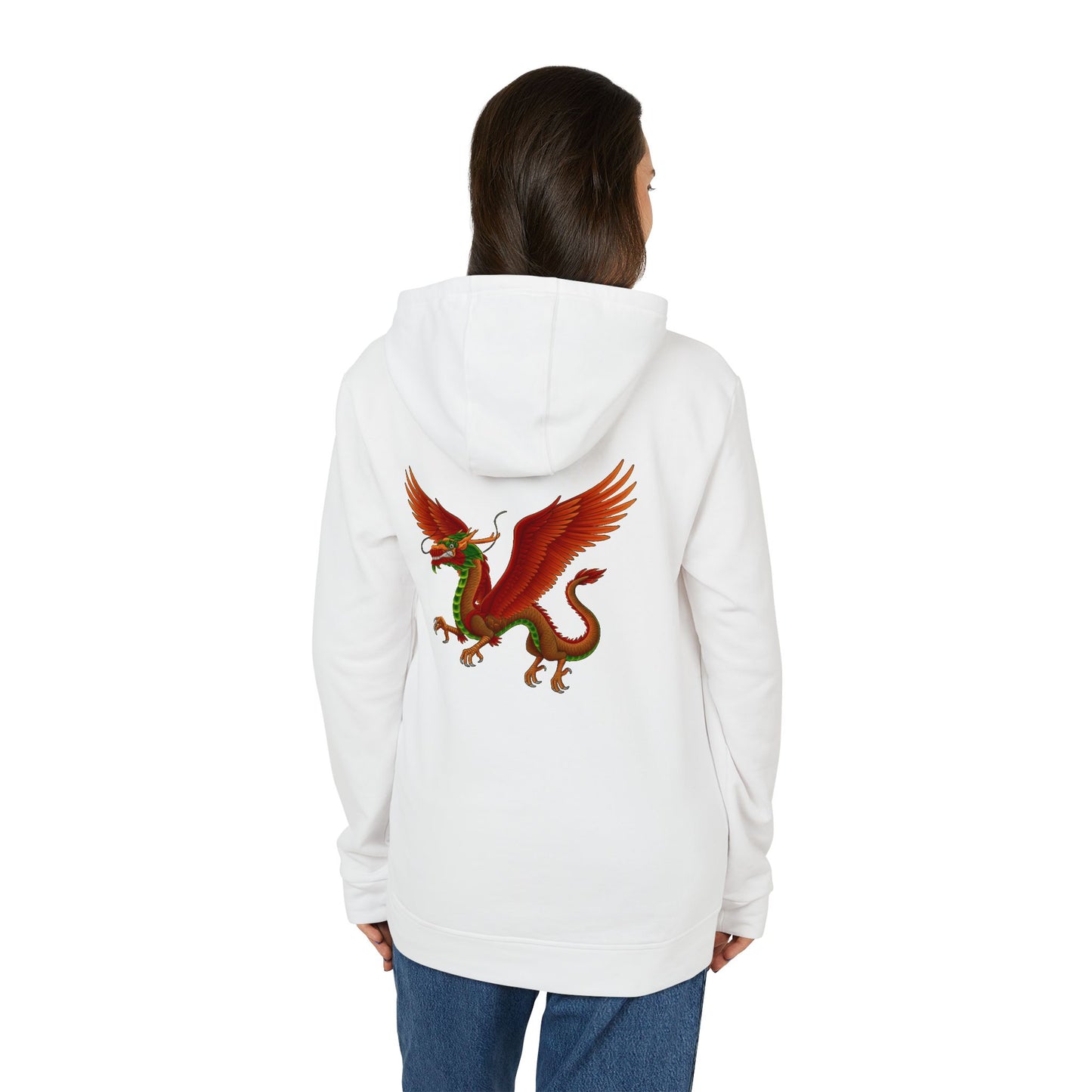LiLTay adidas fleece  lightweight Hoodie — Red Winged chinese new years  Dragon --- Back Print