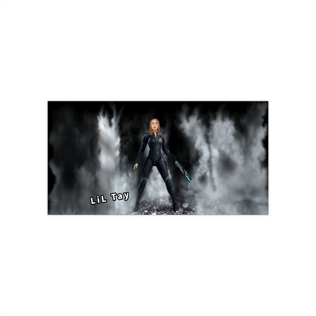 LiL Tay Sunset Warrior - off world - Bumper Sticker or Anywhere — (Indoor/Outdoor) inhouse video game concept