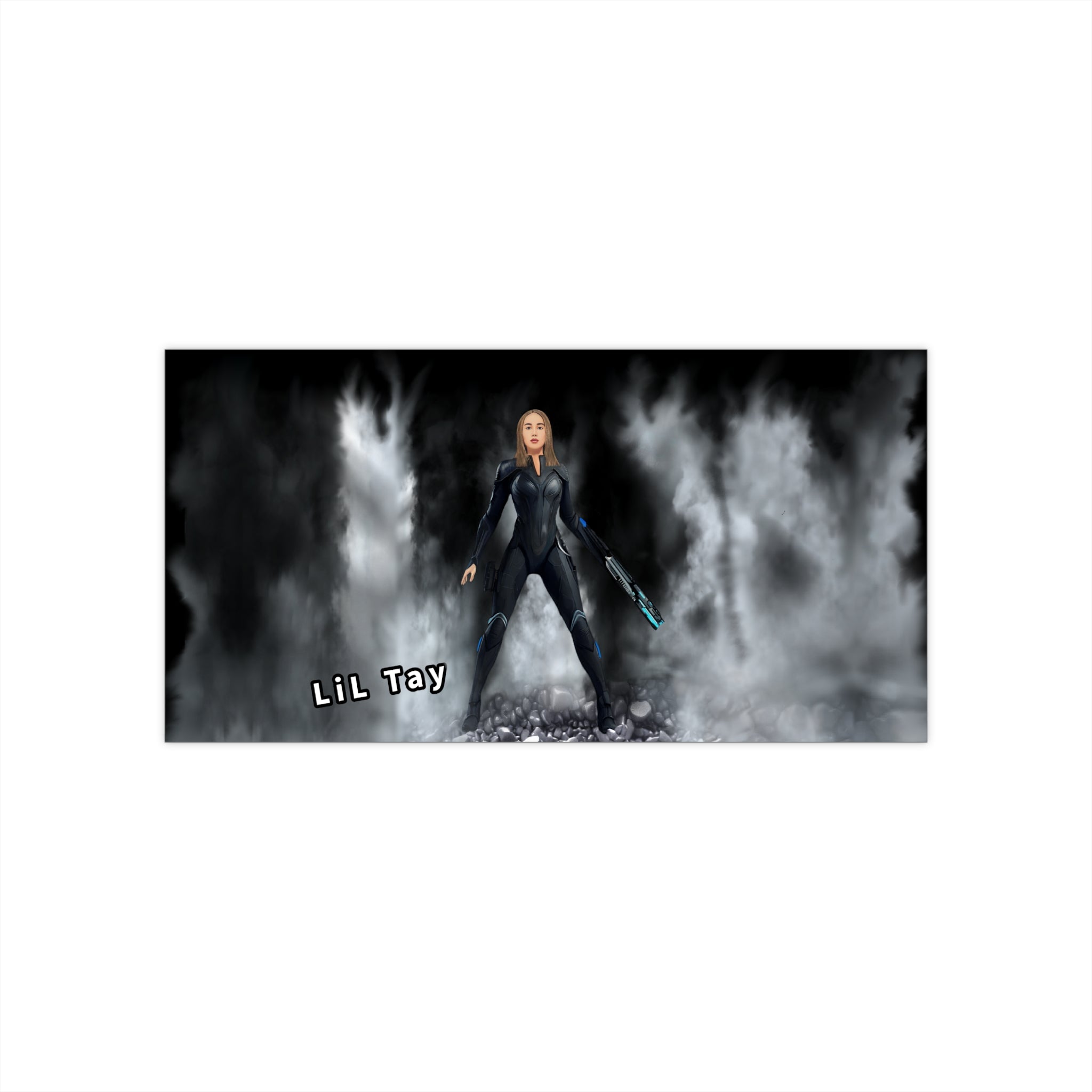 LiL Tay Sunset Warrior - off world - Bumper Sticker or Anywhere — (Indoor/Outdoor) inhouse video game concept