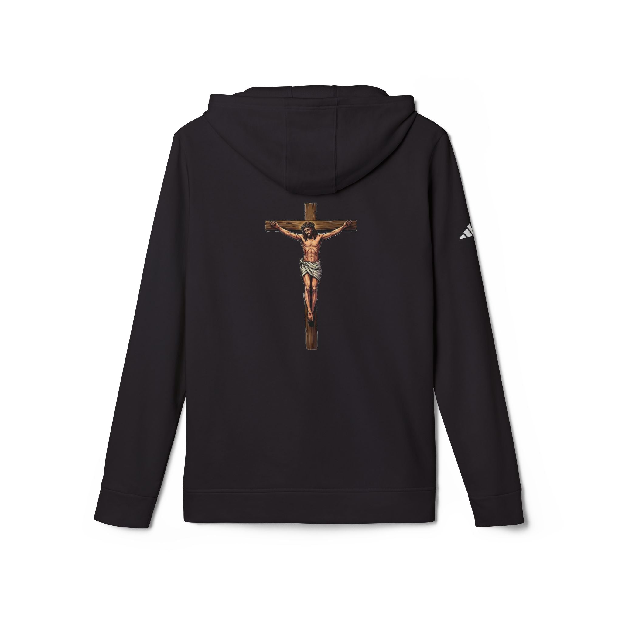 Jesus our God on the cross Hoodie adidas brand unisex- Back image Religious Christian Cross Pullover by LiLTay