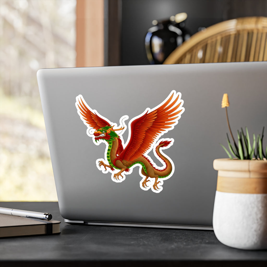 Red Winged Mythical Chinese Dragon Vinyl Sticker – Kiss-Cut Decal From LiLTay