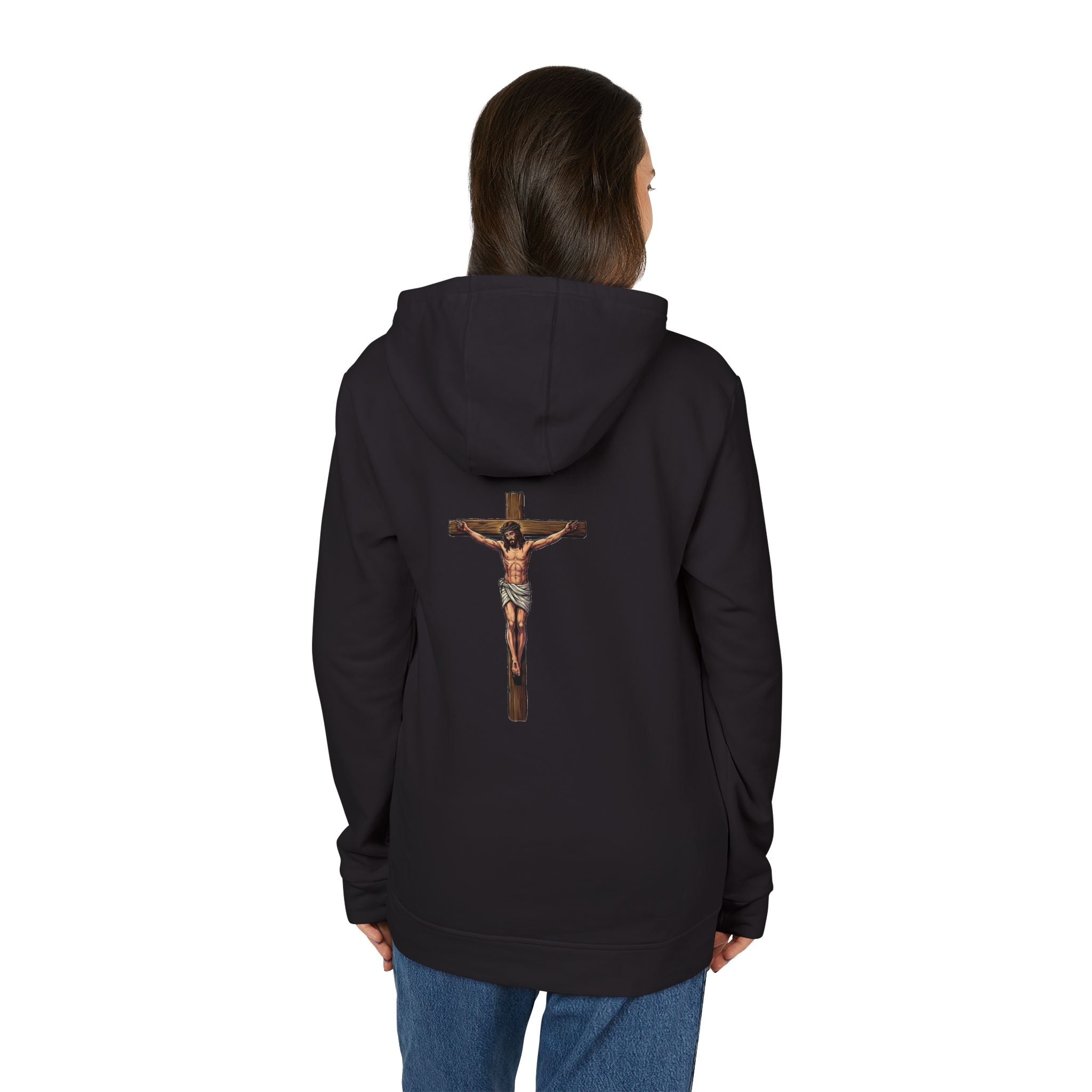 Jesus our God on the cross Hoodie adidas brand unisex- Back image Religious Christian Cross Pullover by LiLTay