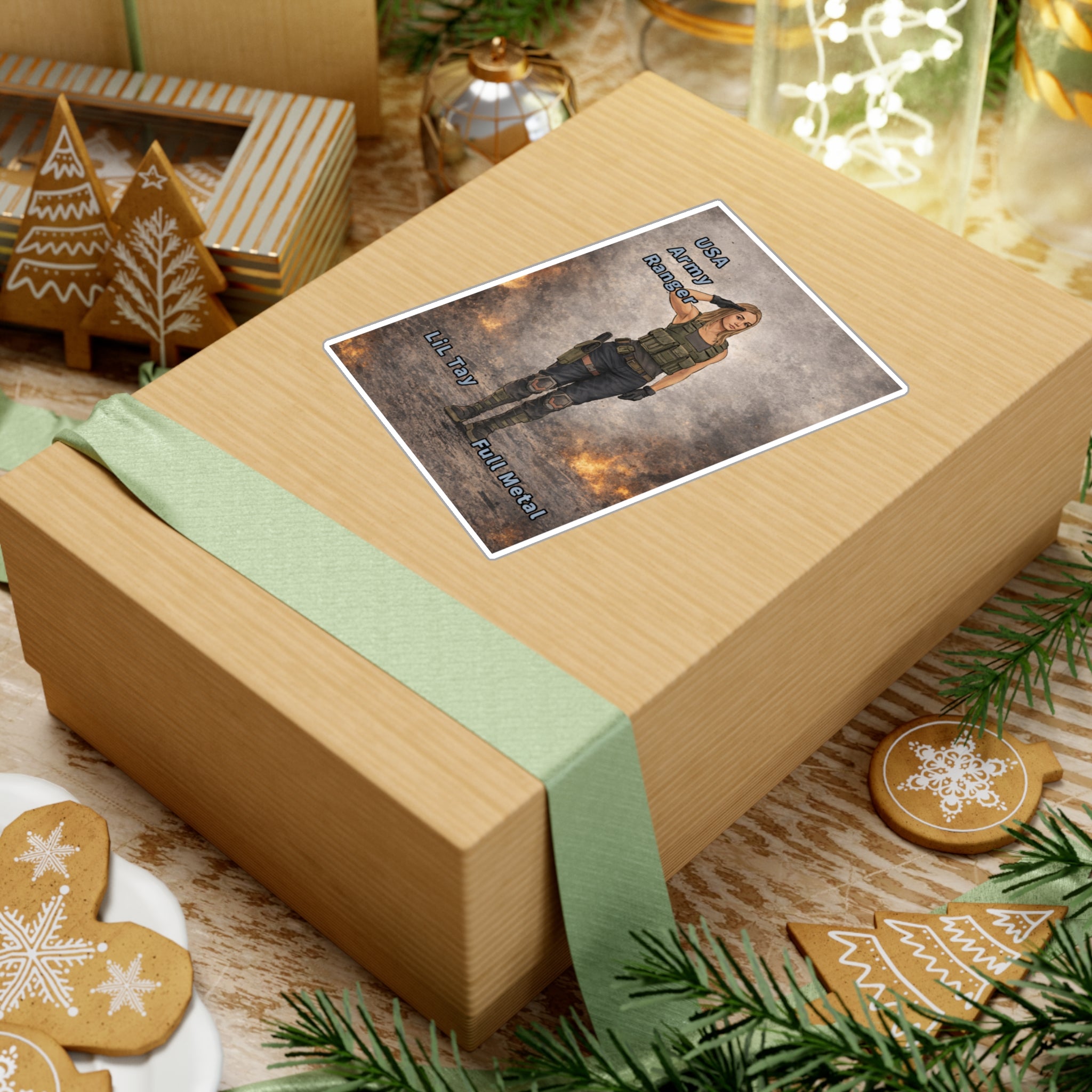 "USA Army Ranger"  (Lil Tay Full Metal) Kiss-Cut Vinyl Decal — "Ai Bing image creator" mod of original cartoon