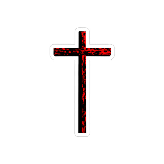 LiLTay Red Marble Cross Die-Cut Sticker — Transparent Outdoor Christian Decal