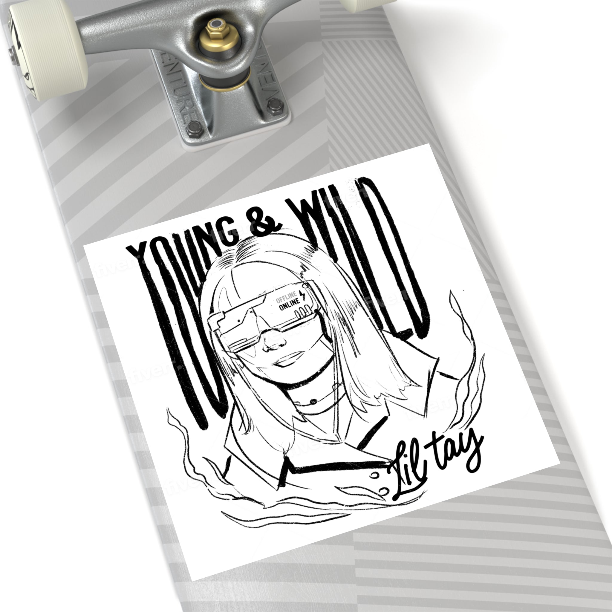 Young & Wild Square Sticker — 'Lil Tay' Black & White Illustration (Indoor/Outdoor)