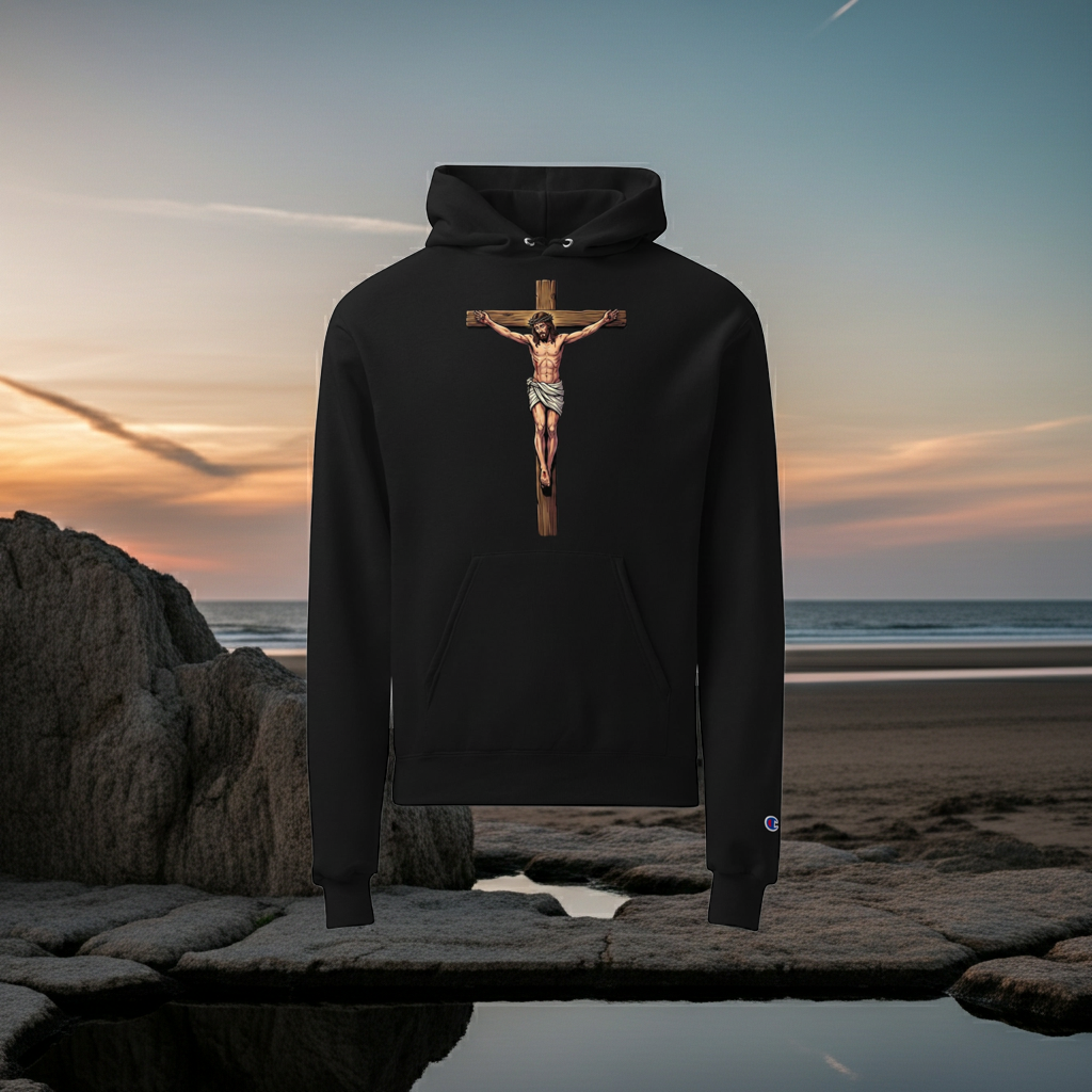 Jesus our God on the cross Unisex Champion hoodie by liltay
