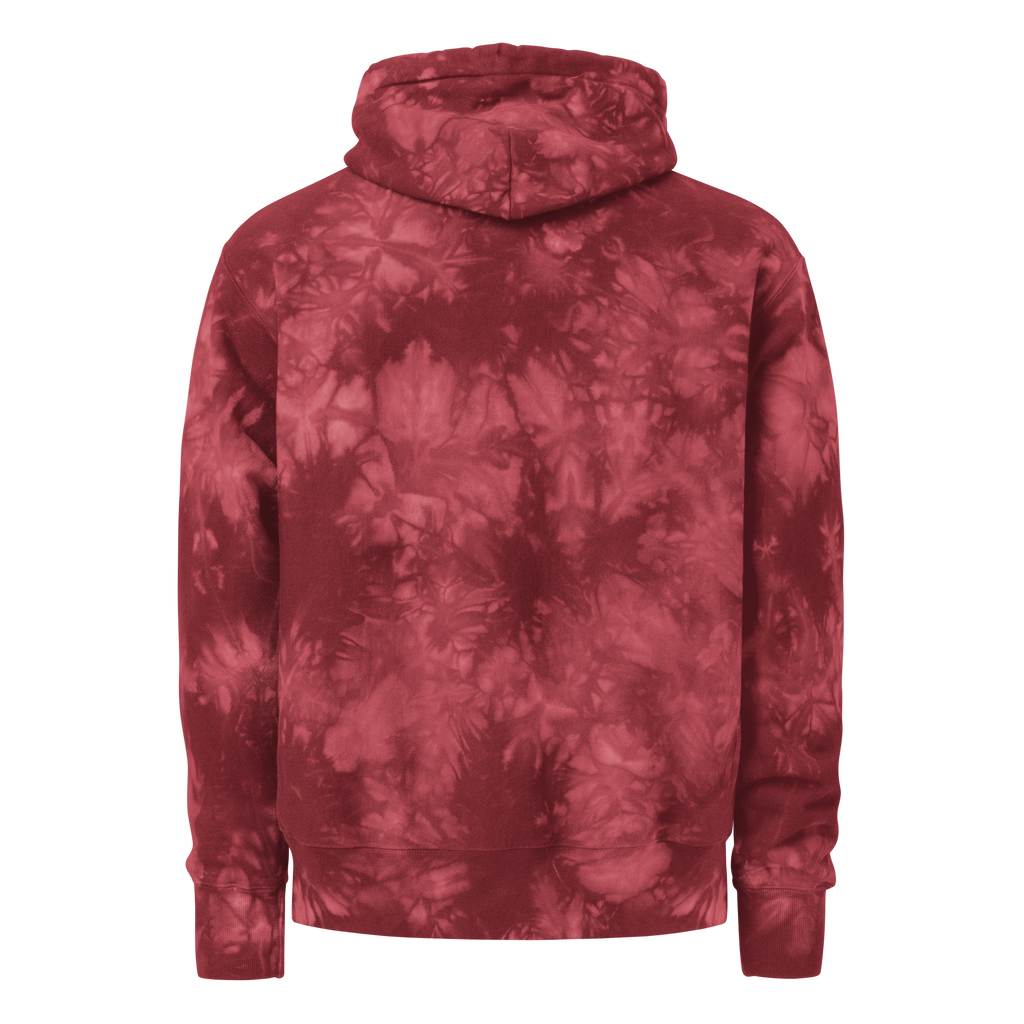 Red tie-dye hoodie on a white background