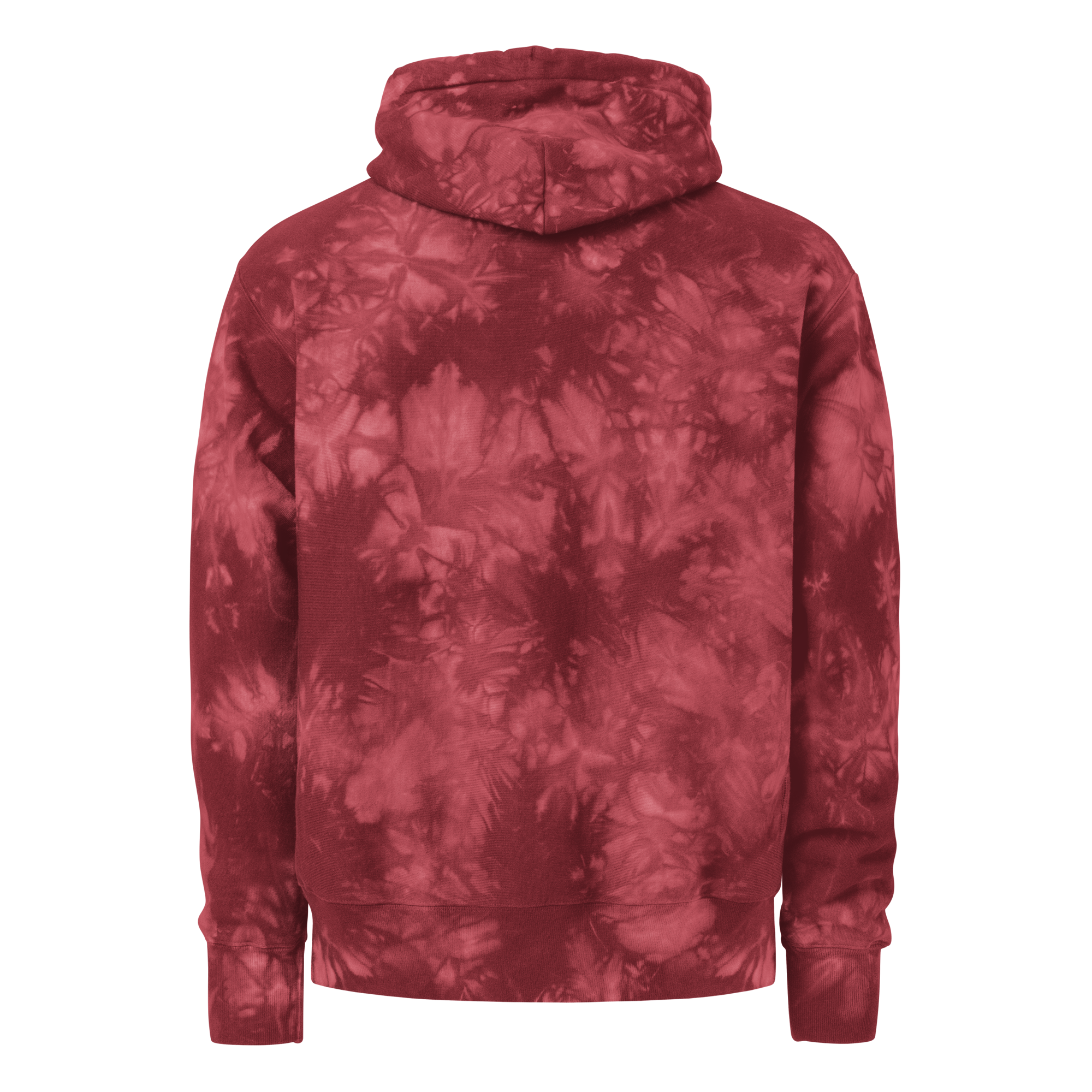 Red tie-dye hoodie on a white background