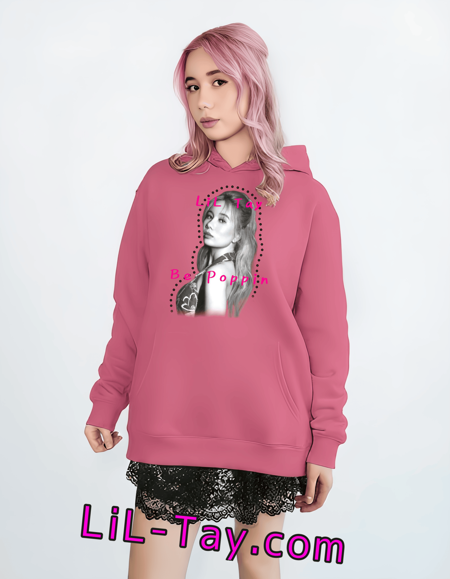 lil tay bepoppin pink hoodie black dress lil-tay.com
