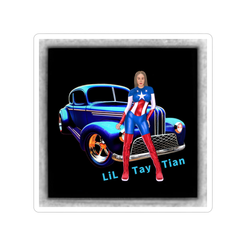 lil tay cartoon usa flag vintage rot rod car