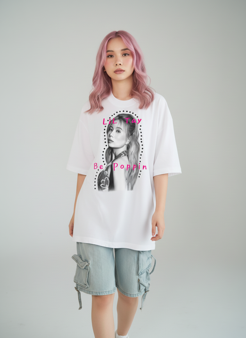 LiL Tay BePoppin cotton tee shirt unisex black or white only