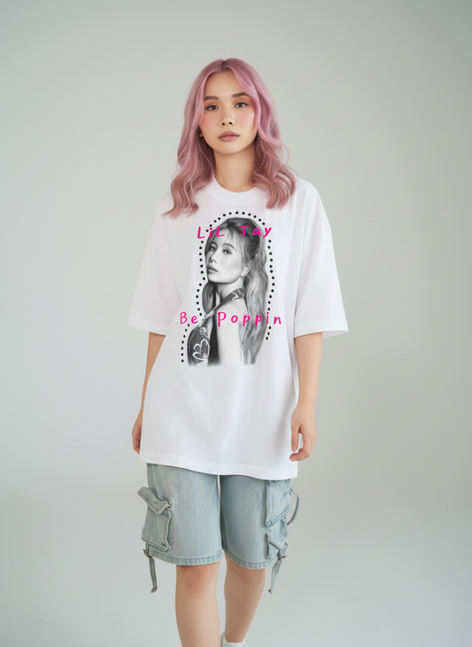 LiL Tay BePoppin cotton tee shirt unisex black or white only