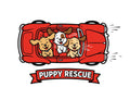 Puppy Rescue t-shirt graphic - red car with puppies