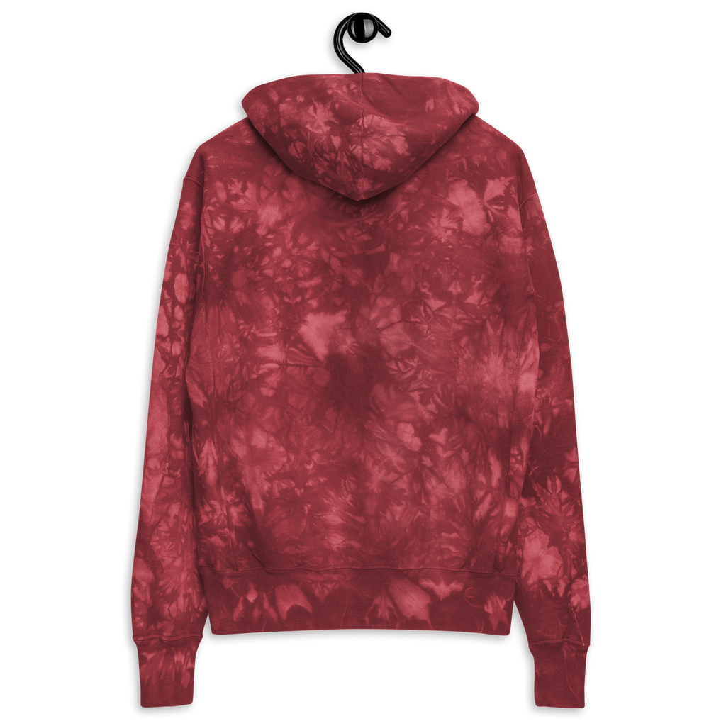 Red tie-dye hoodie on a white background