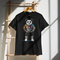 Black t-shirt with 'BUILT DIFFERENT' text on a wooden rack.